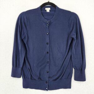 J Crew Sweater Womens Medium Navy The Clare Cardigan 100% Cotton 3/4 Sleeve